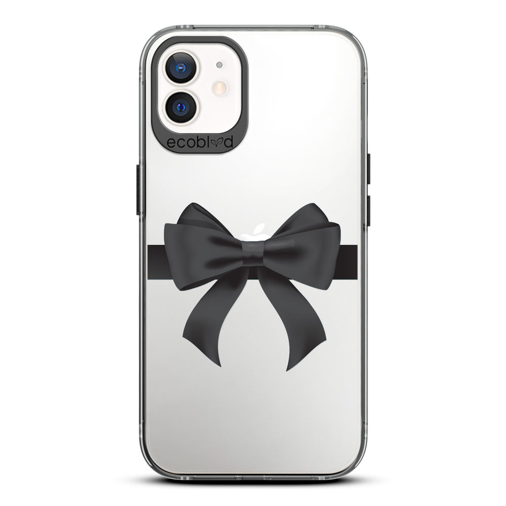 Winter Collection - Black Eco-Friendly Laguna iPhone 12 / 12 Pro Case With A Black Gift Bow Printed On A Clear Back