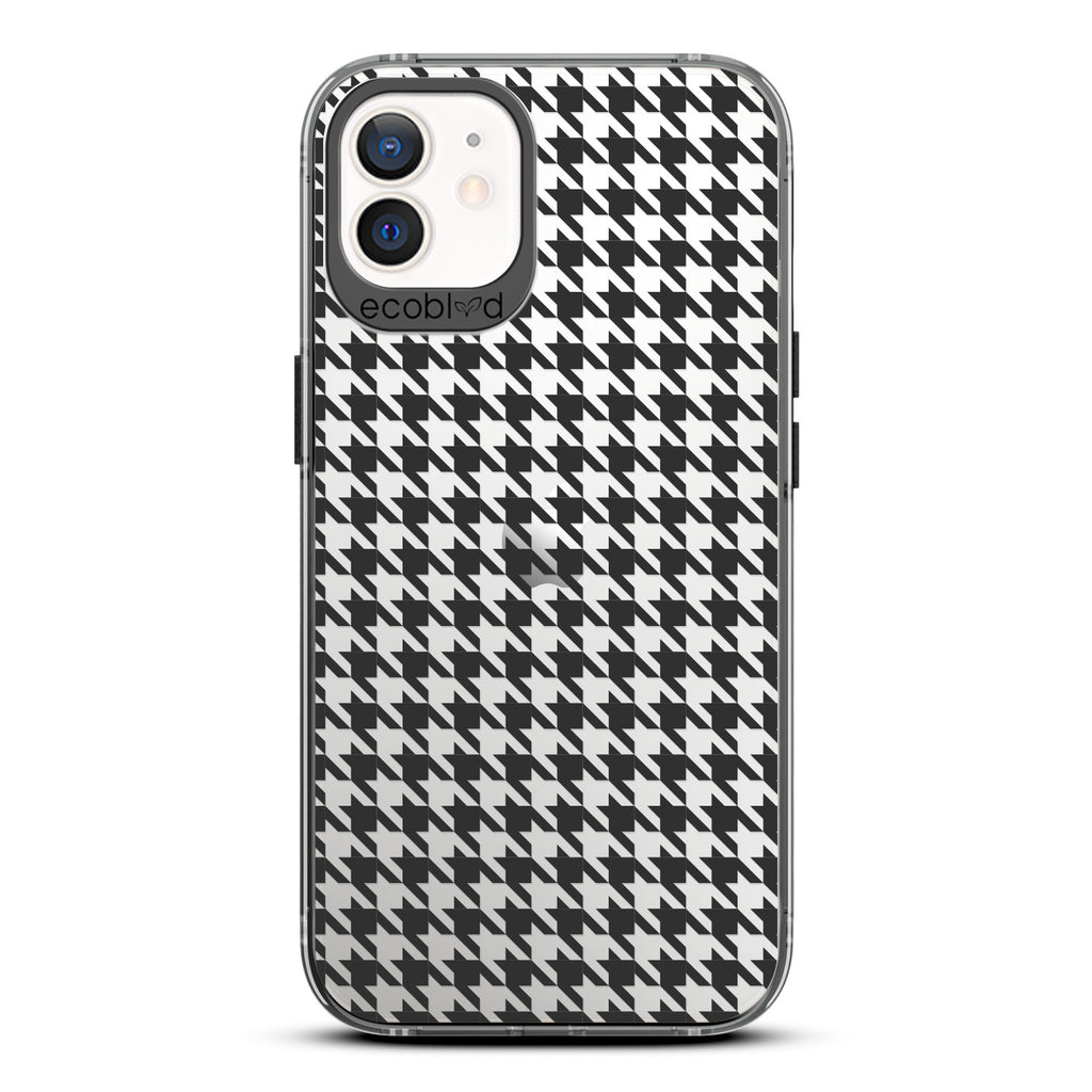 Timeless Collection - Black Laguna Eco-Friendly iPhone 12 / 12 Pro Case With A Plaid Houndstooth Pattern On A Clear Back