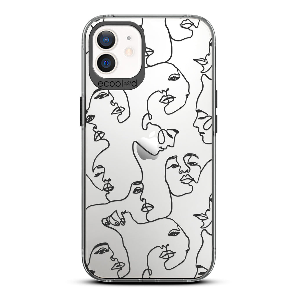 Contemporary Collection - Black Compostable iPhone 12/12 Pro Case - Line Art Of A Woman’s Face On A Clear Back