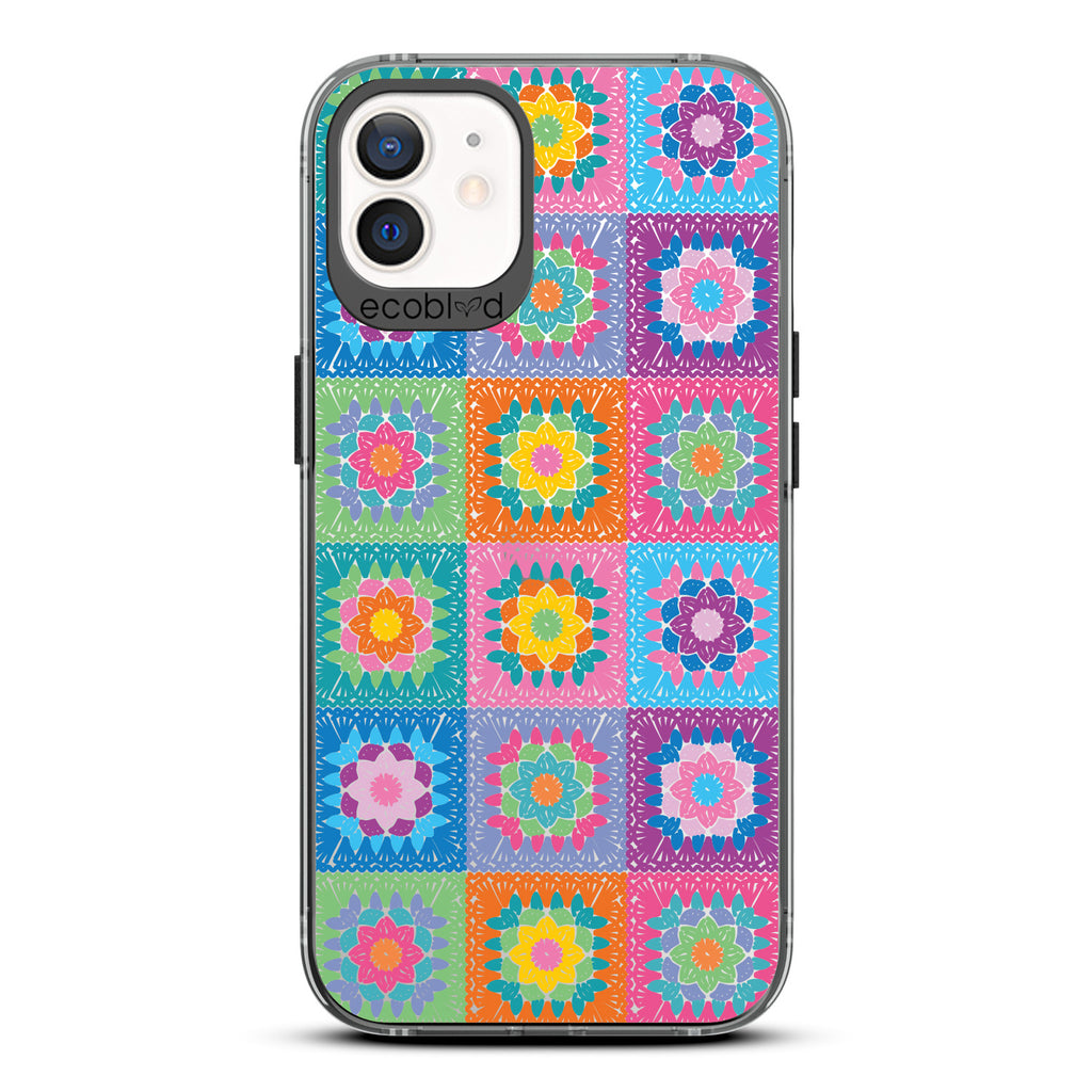 All Squared Away - Pastel Vintage Granny Squares Crochet - Eco-Friendly Clear iPhone 12/12  Pro Case With Black Rim 