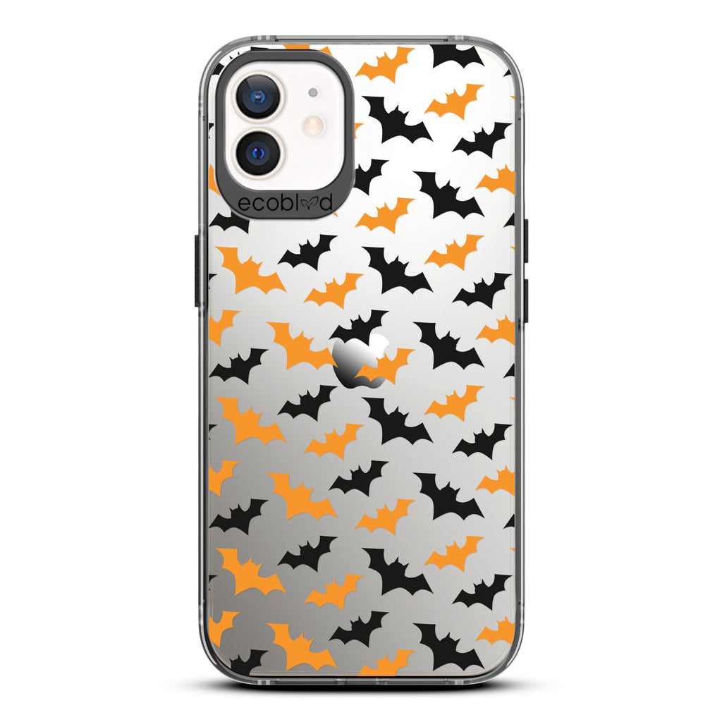 Halloween Collection - Black Eco-Friendly Laguna iPhone 12 /12 Pro Case With Black & Orange Bats On A Clear Back