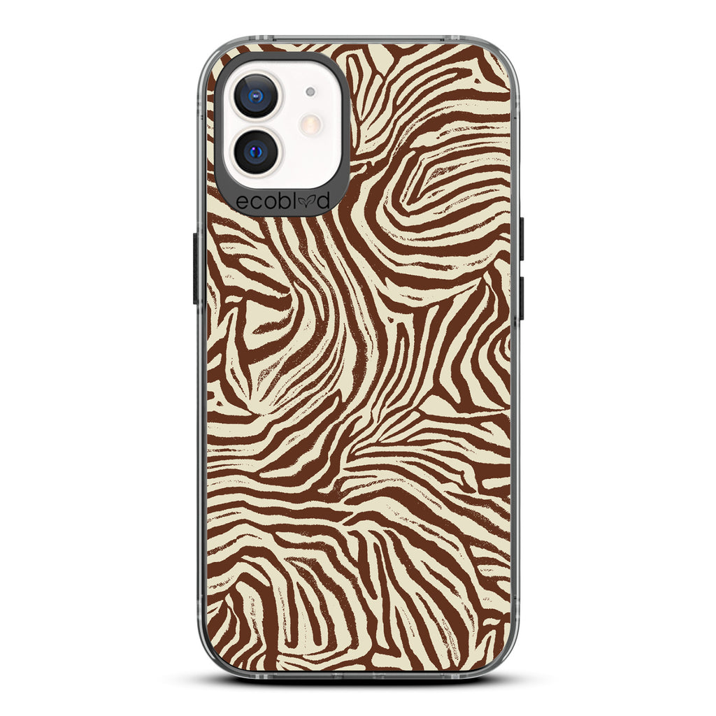 Contemporary Collection - Black Compostable iPhone 12/12 Pro Case - Brown Zebra Print On A Clear Back