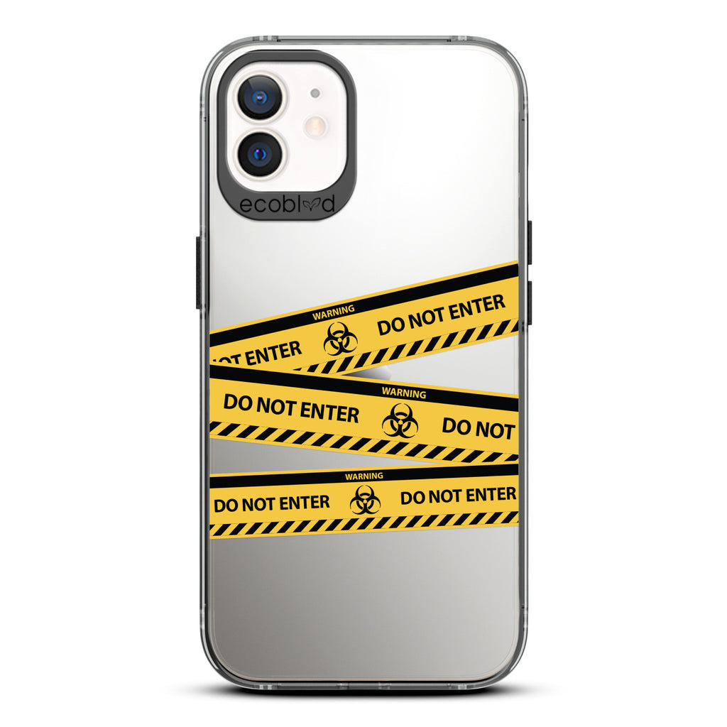 Halloween Collection - Black Laguna iPhone 12 / 12 Pro Case With Do Not Enter Biohazard Tape On A Clear Back - Compostable
