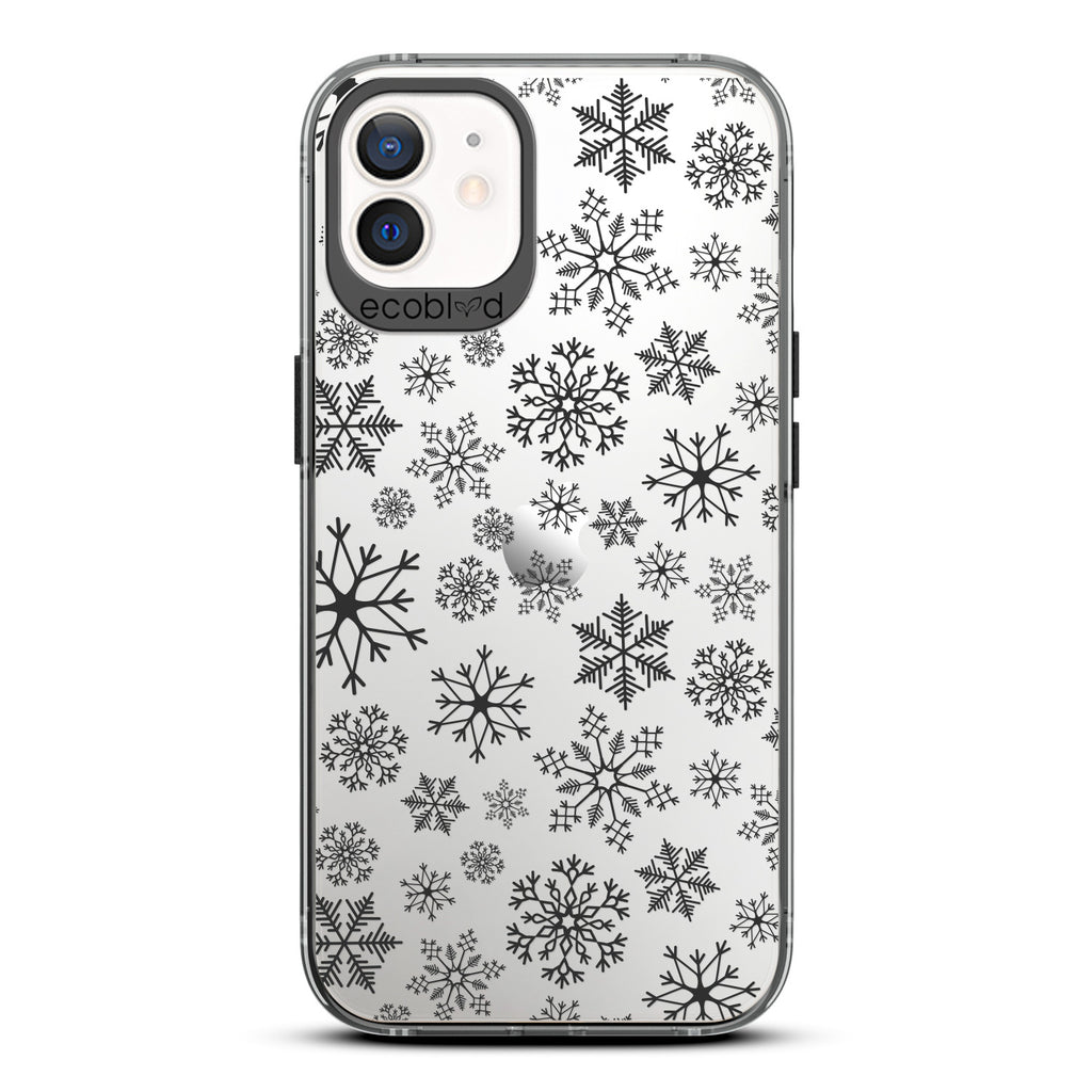 Winter Collection - Black Eco-Friendly Laguna iPhone 12 / 12 Pro Case With A Snowflake Pattern On A Clear Back
