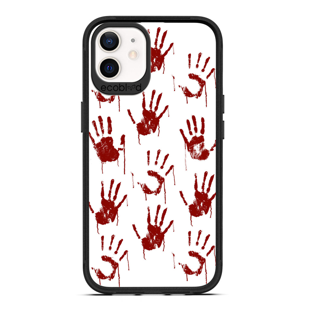 Halloween Collection - Black Laguna iPhone 12 / 12 Pro Case With Red Bloody Handprints On A Clear Back - Compostable