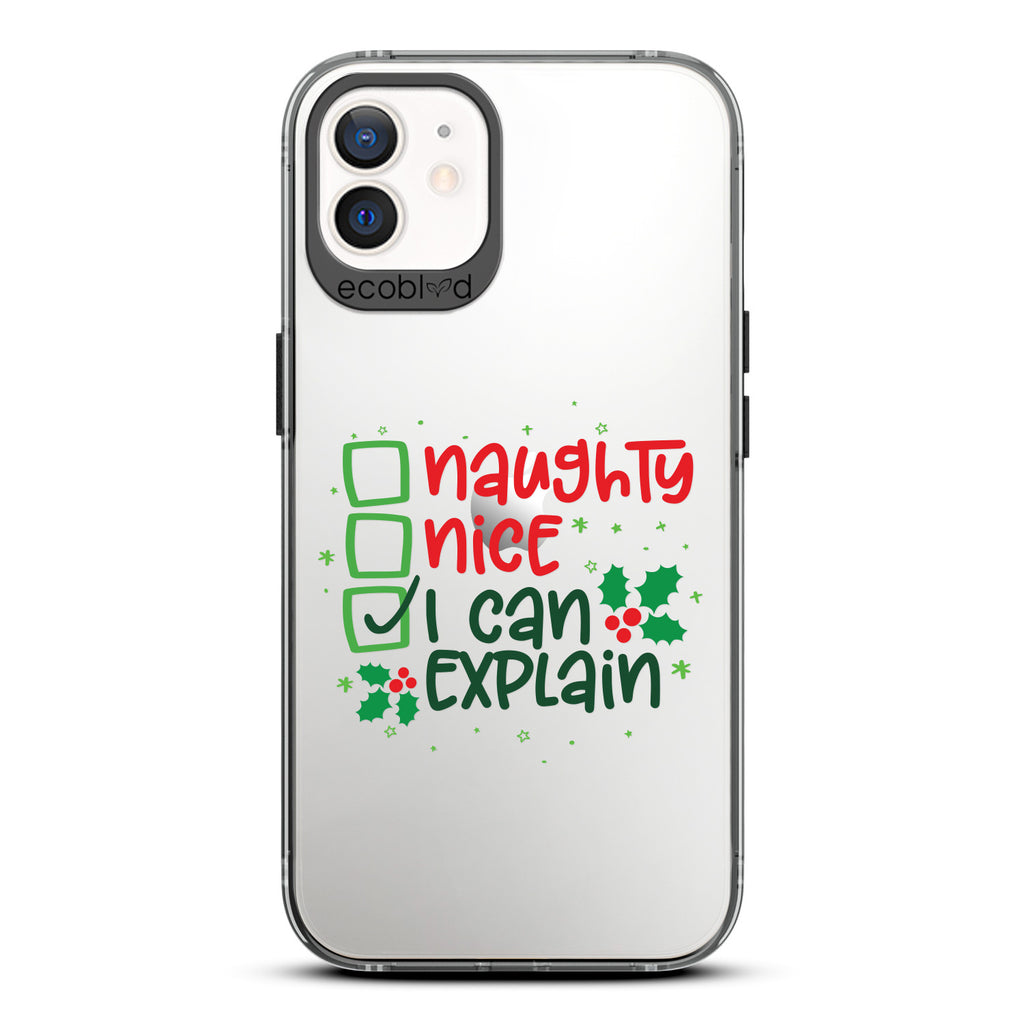 Winter Collection - Black Laguna iPhone 12 / 12 Pro Case With Naughty, Nice & I Can Explain Checklist On A Clear Back