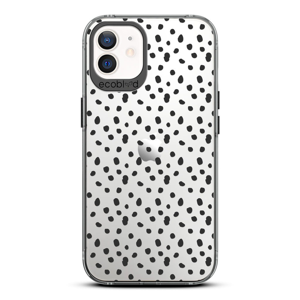 Timeless Collection - Black Laguna Compostable iPhone 12 / 12 Pro Case With A Polka Dot Pattern On A Clear Back