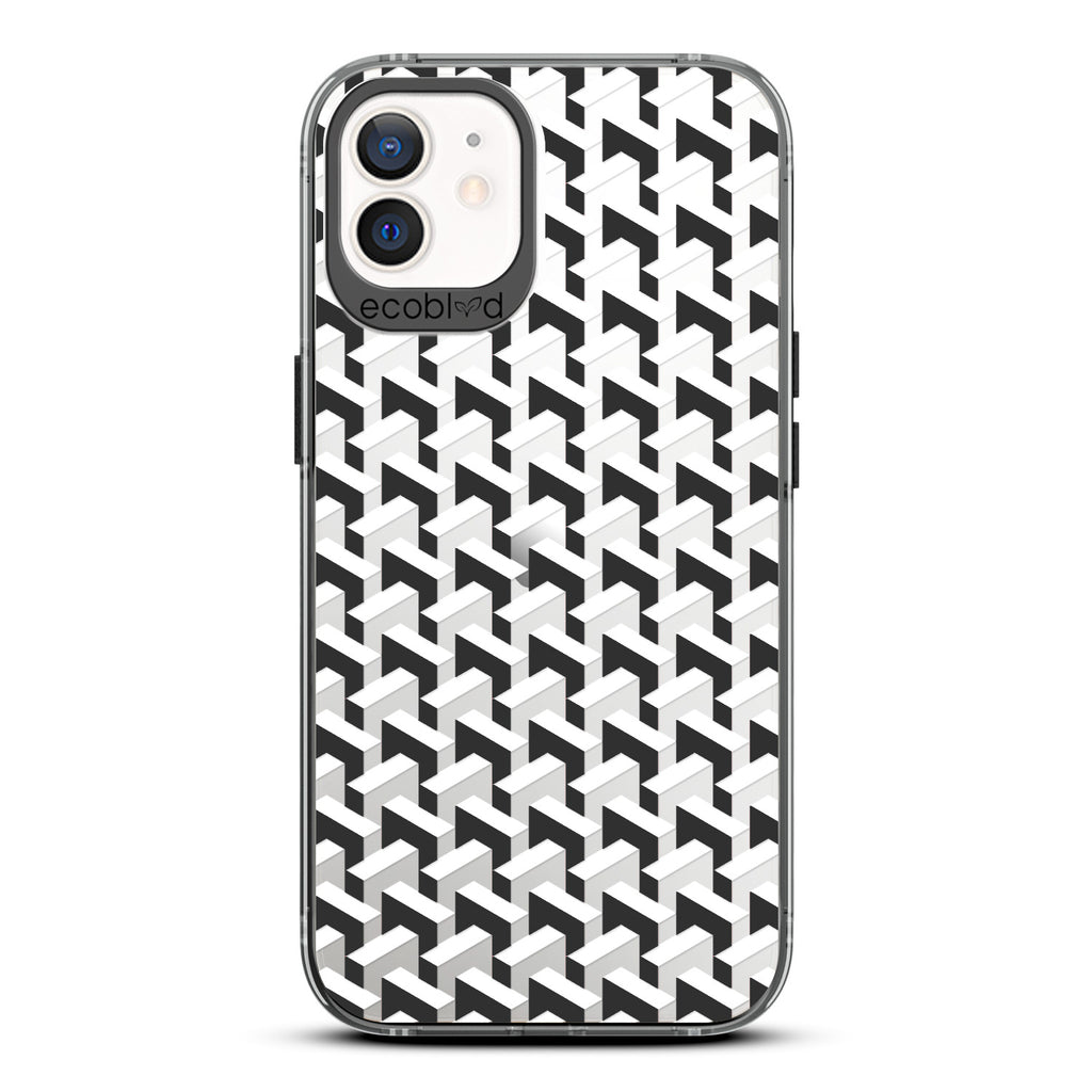 Timeless Collection - Black Laguna Eco-Friendly iPhone 12 / 12 Pro Case With High-Fashion Chevron Print On A Clear Back
