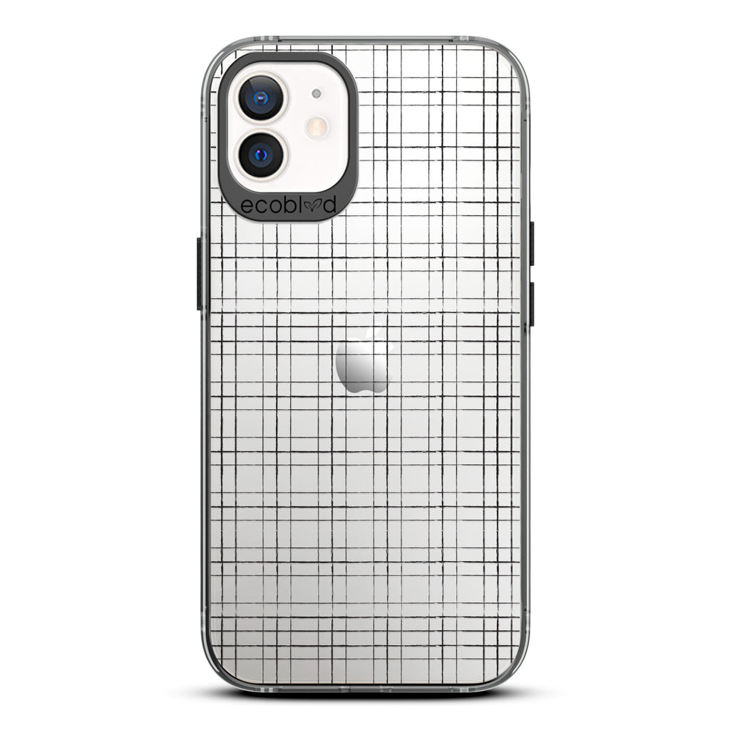 Timeless Collection - Black Laguna Eco-Friendly iPhone 12 / 12 Pro Case With Classic Pinstripe Print On A Clear Back