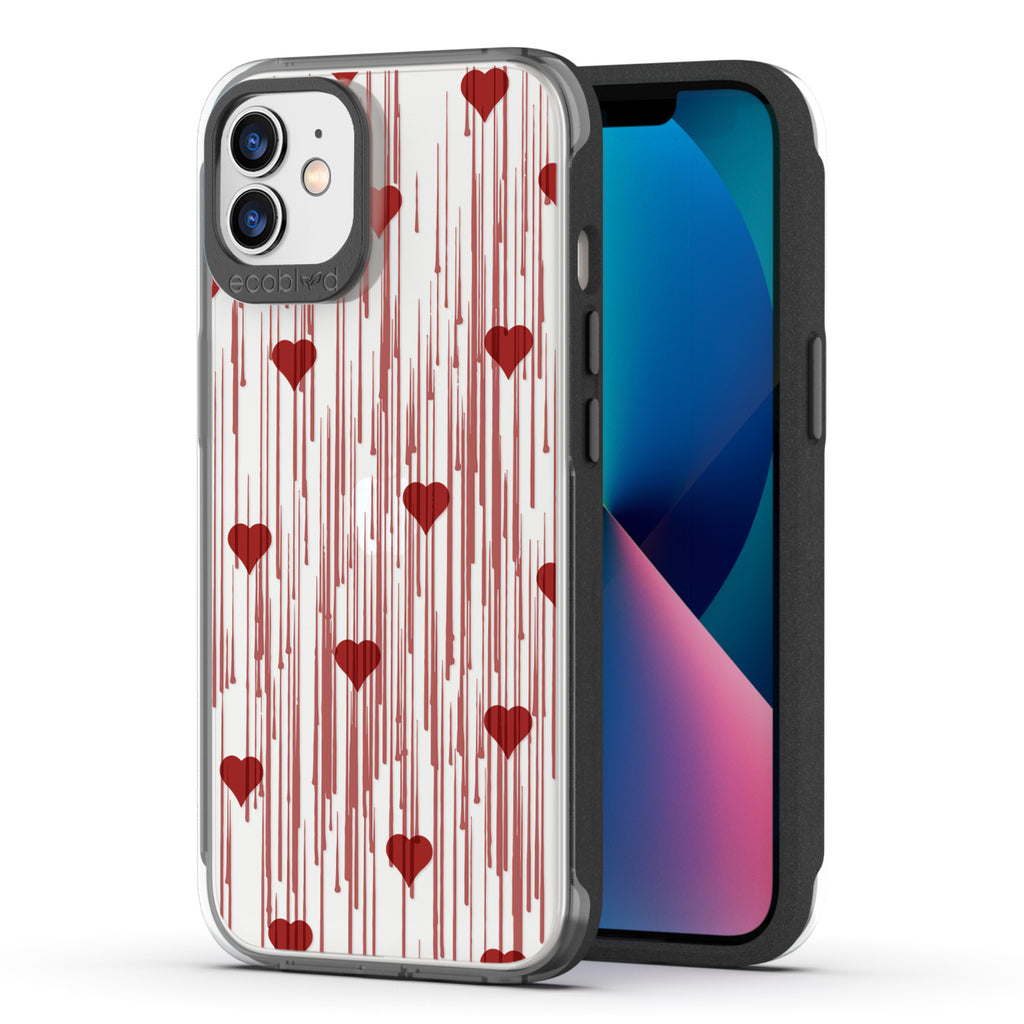 Back View Of Black Eco-Friendly iPhone 12/12 Pro Clear Case With The Bleeding Hearts Design & Front View Of Screen