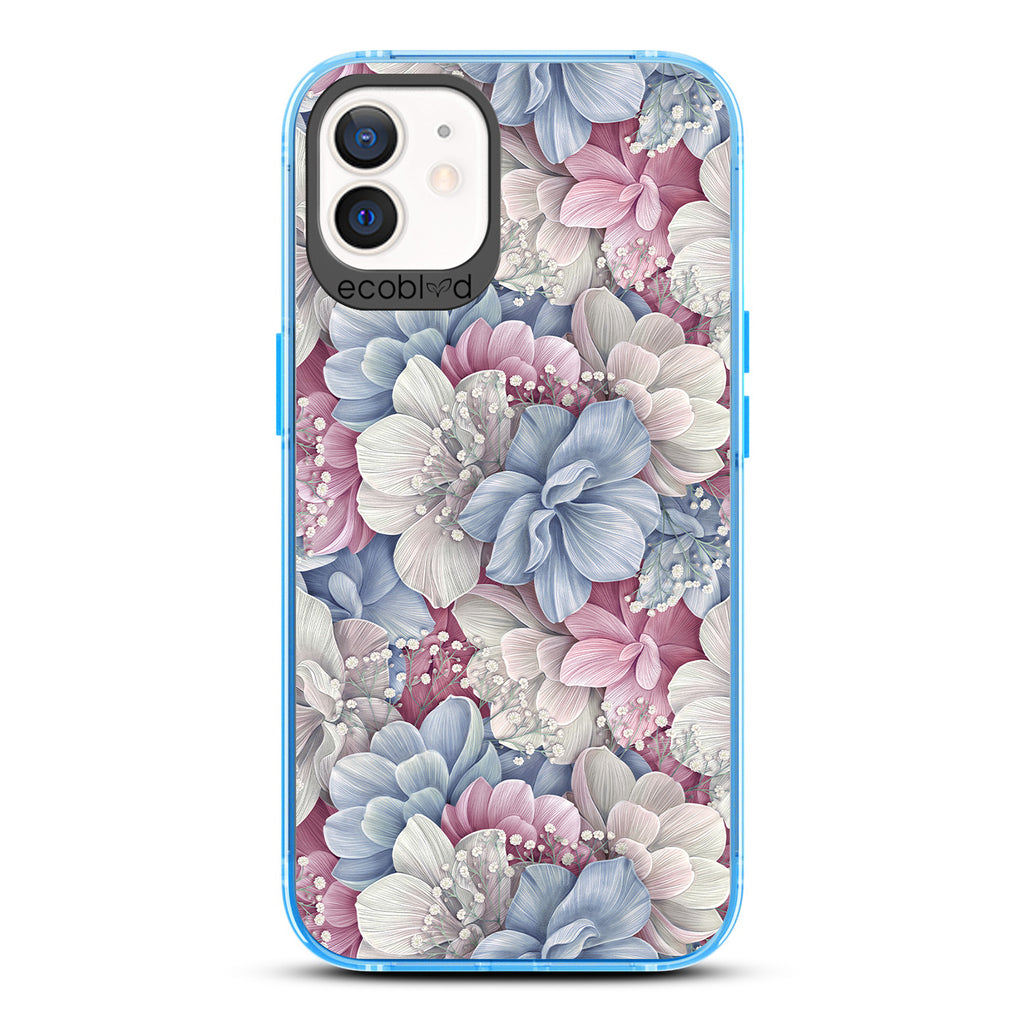 Spring Collection - Blue Compostable iPhone 12/12 Pro Case - Dewey Pastel-Colored Watercolor Hydrangeas On A Clear Back