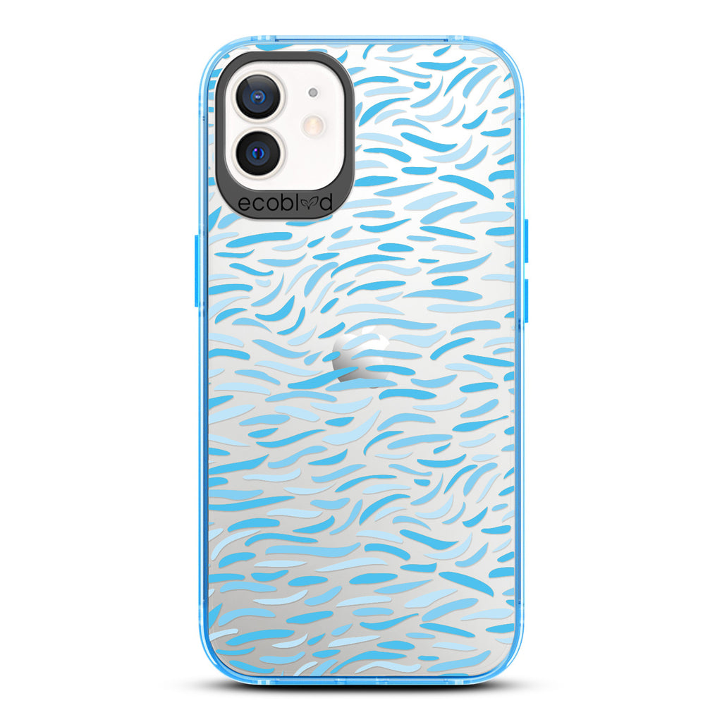 Timeless Collection - Blue Laguna Compostable iPhone 12 / 12 Pro Case With Abstract Paint Brush Strokes On A Clear Back
