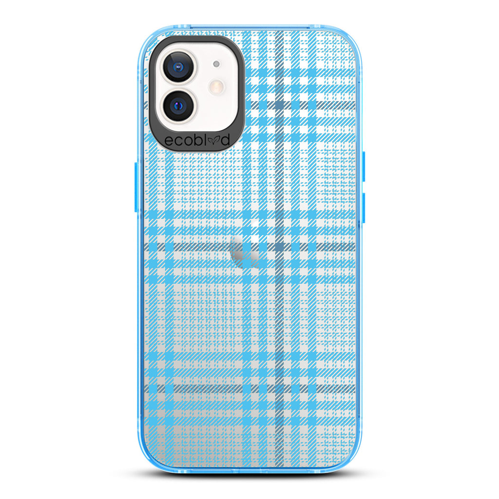Timeless Collection - Blue Laguna Eco-Friendly iPhone 12 / 12 Pro Case With Iconic Tartan Plaid Print On A Clear Back
