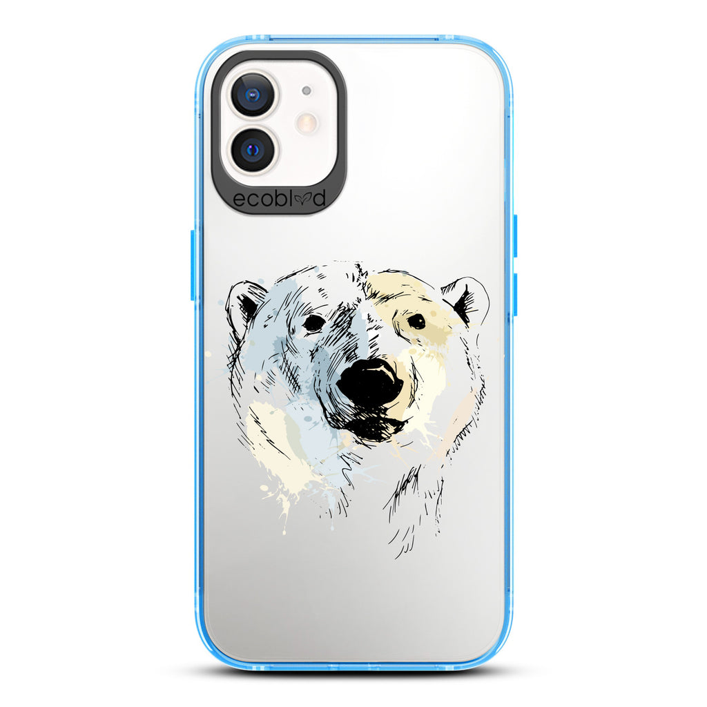 Winter Collection - Blue Compostable iPhone 12 & 12 Pro Case - Illustrated Polar Bear Face On Clear Back