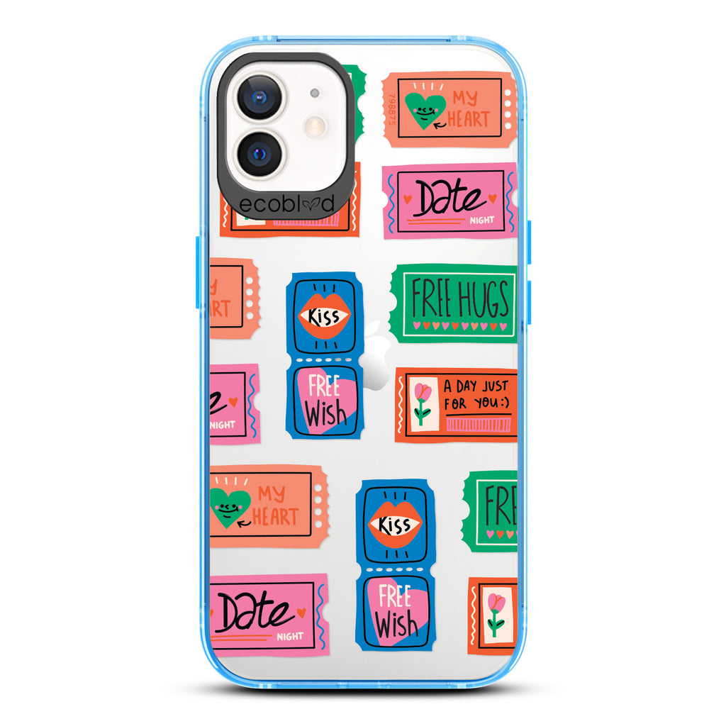 Love Collection - Blue Compostable iPhone 12 / 12 Pro Case - Coupons For Date Night, A Free Kiss, & More On A Clear Back