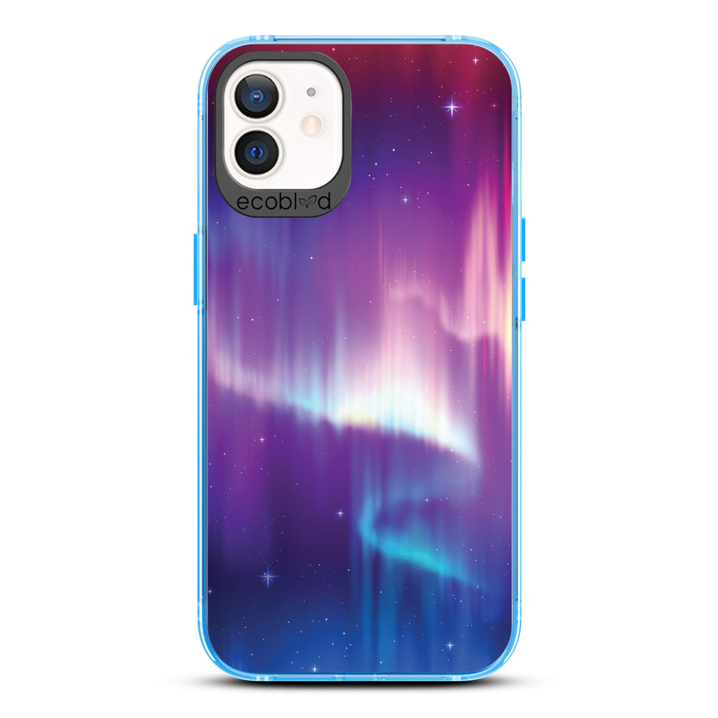 Winter Collection - Blue Compostable iPhone 12 & 12 Pro Case - Northern Lights In The Night Sky On A Clear Back
