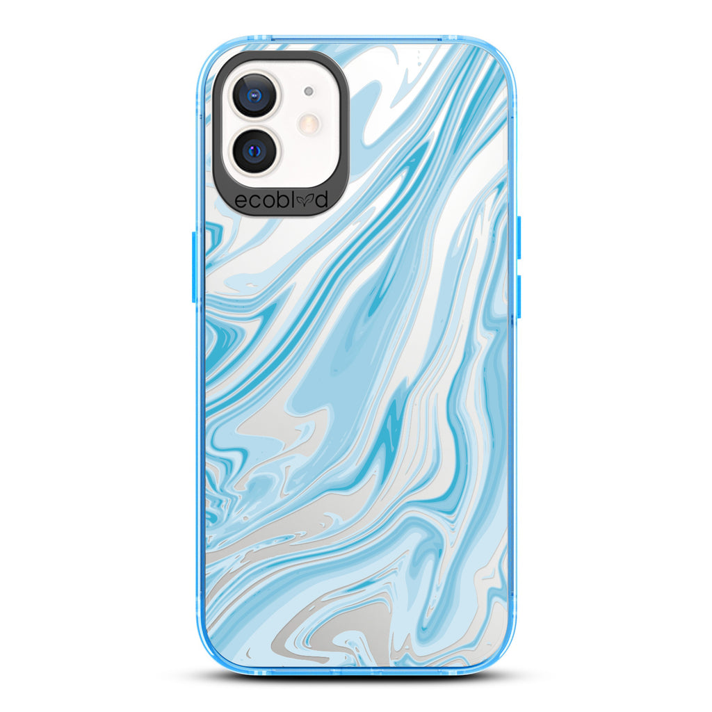 Timeless Collection - Blue Laguna Compostable iPhone 12 / 12 Pro Case With Marble Swirls On a Clear Back