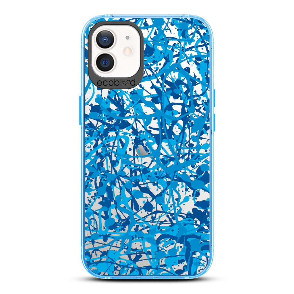 Contemporary Collection - Blue Compostable iPhone 12/12 Pro Case - Abstract Pollock-Style Painting On A Clear Back