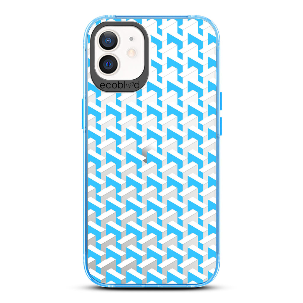 Timeless Collection - Blue Laguna Eco-Friendly iPhone 12 / 12 Pro Case With High-Fashion Chevron Print On A Clear Back