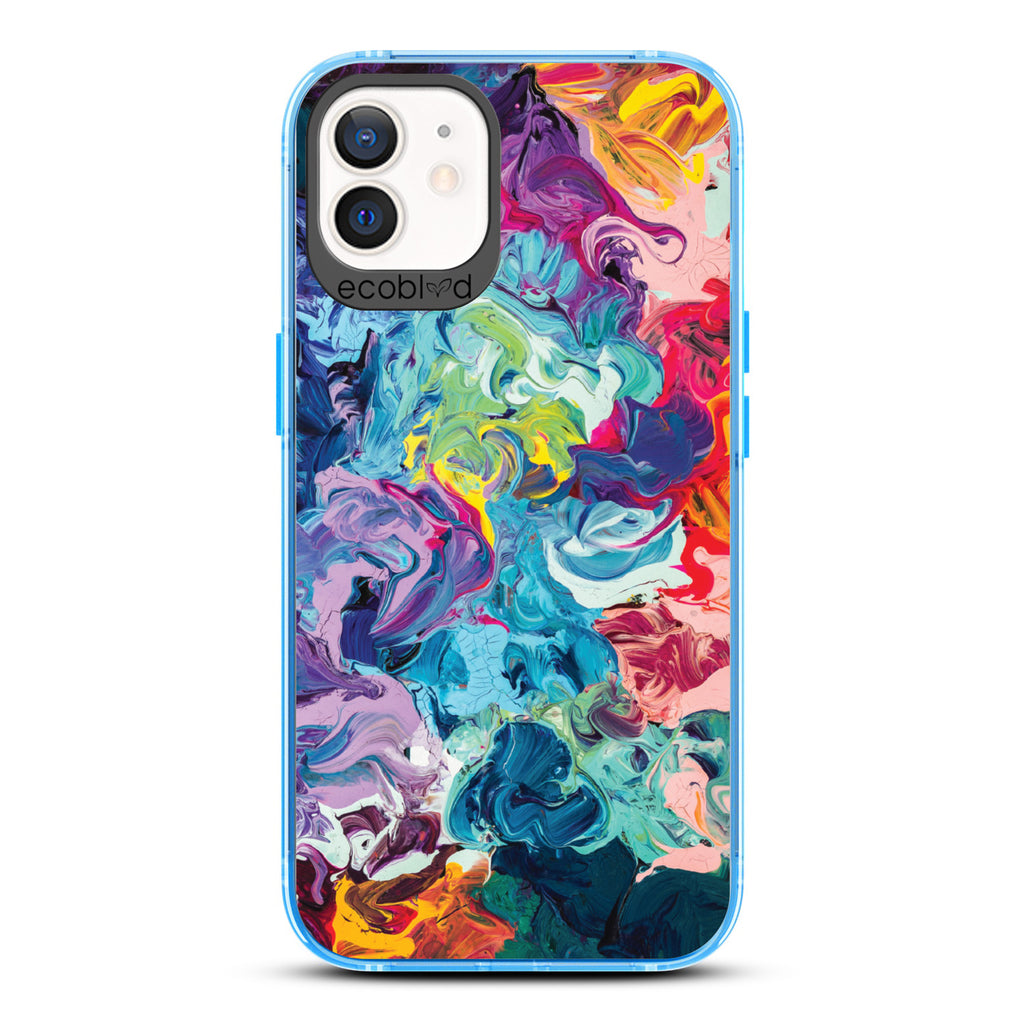 Contemporary Collection - Blue Compostable iPhone 12/12 Pro Case - Abstract Colorful Oil Painting On A Clear Back