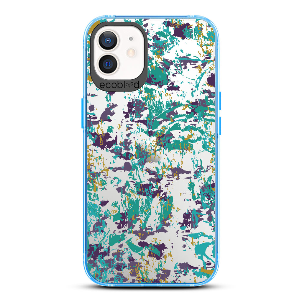 Contemporary Collection - Blue Compostable iPhone 12/12 Pro Case - Abstract Expressionist Paint Splatter On A Clear Back