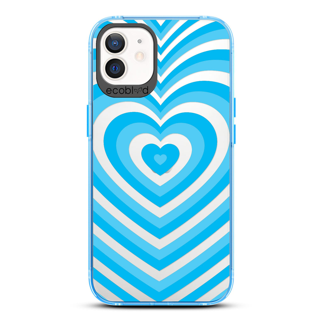 Love Collection - Blue Compostable iPhone 12 / 12 Pro Case - A Small Blue Heart Gradually Growing Larger On A Clear Back