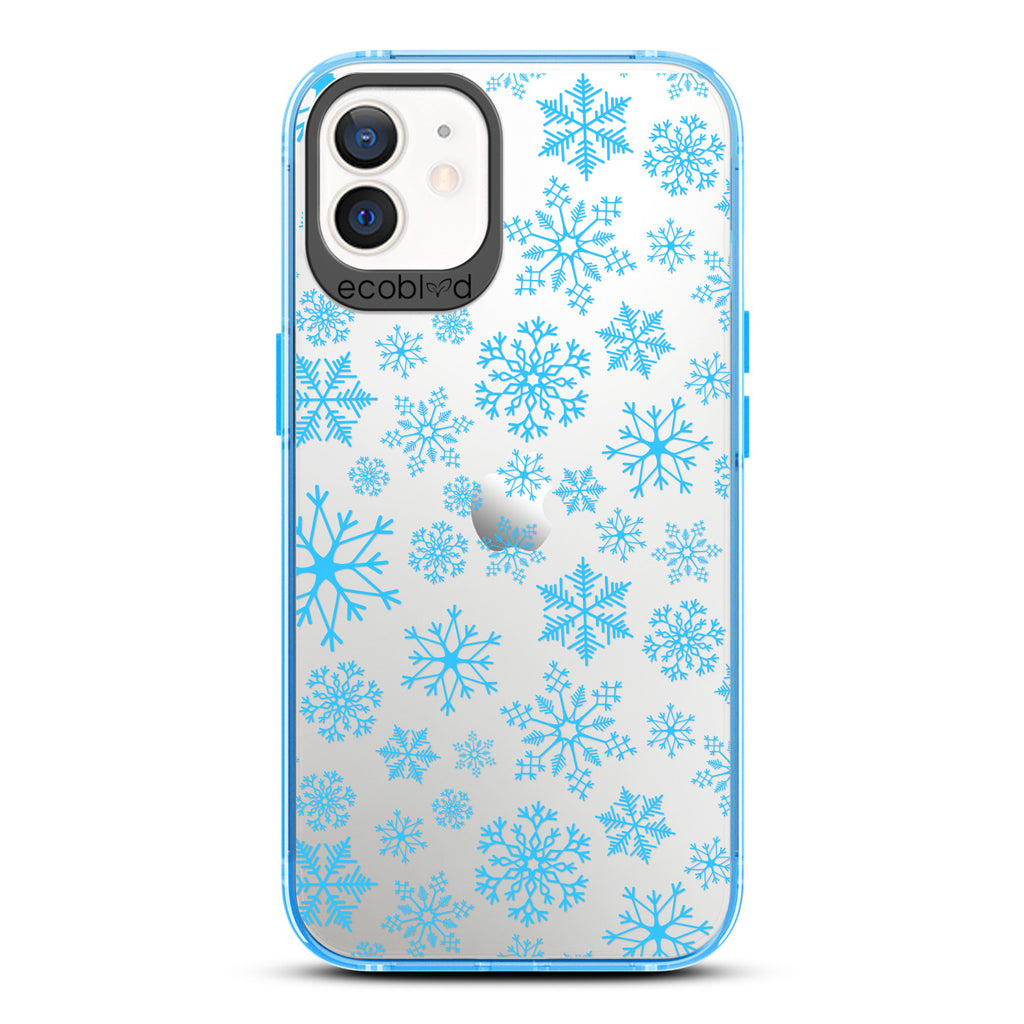 Winter Collection - Blue Eco-Friendly Laguna iPhone 12 / 12 Pro Case With A Snowflake Pattern On A Clear Back