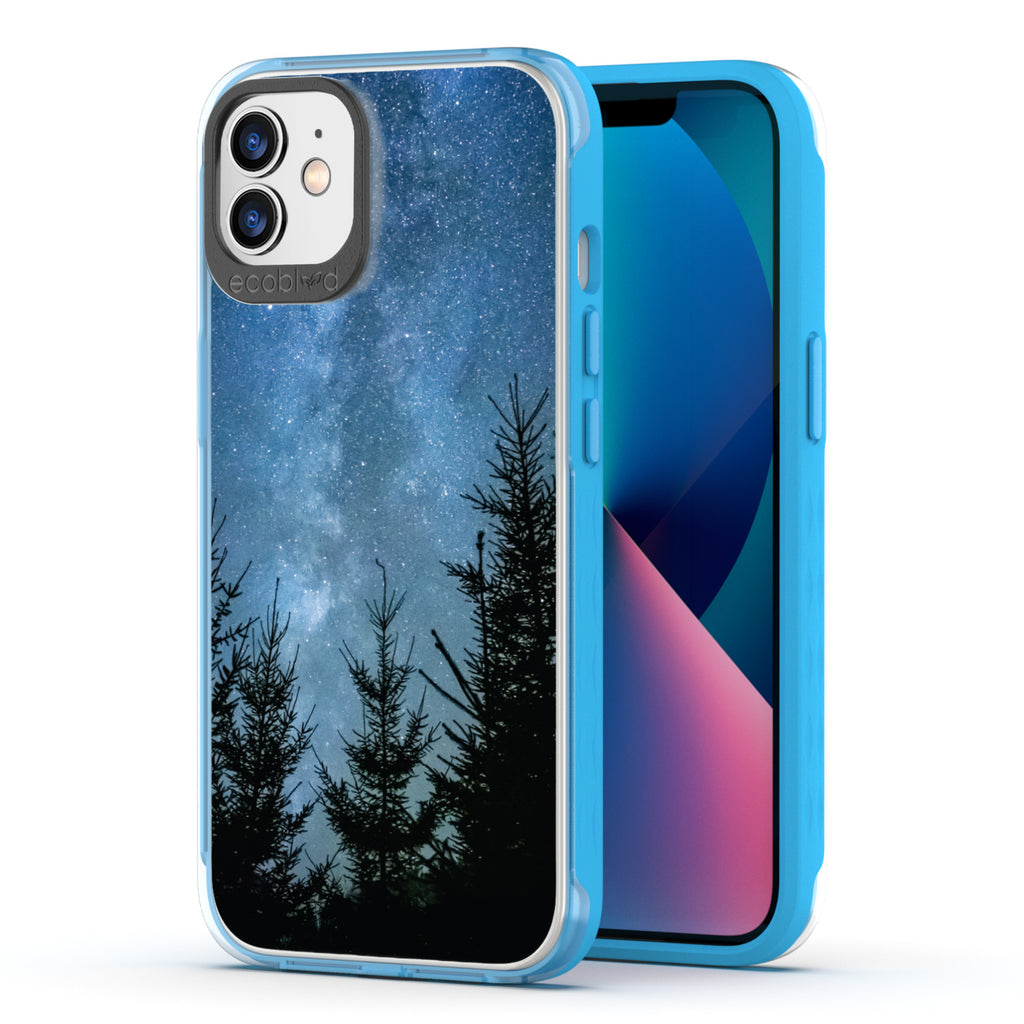 Back View Of Blue Eco-Friendly iPhone 12 & 12 Pro Clear Case With The Stargazing Design & Front View Of Screen