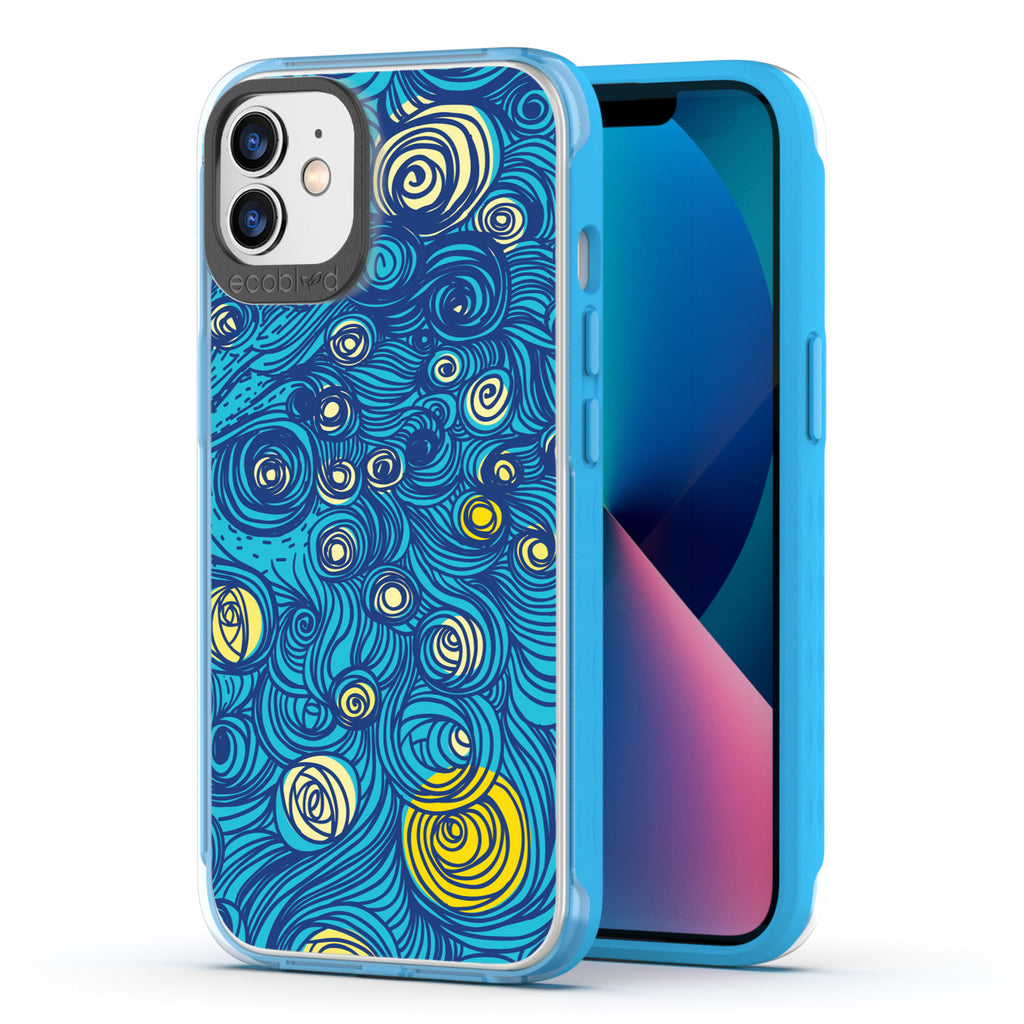 Back View Of Blue Eco-Friendly iPhone 12 & 12 Pro Clear Case With The Let It Gogh Design & Front View Of Screen