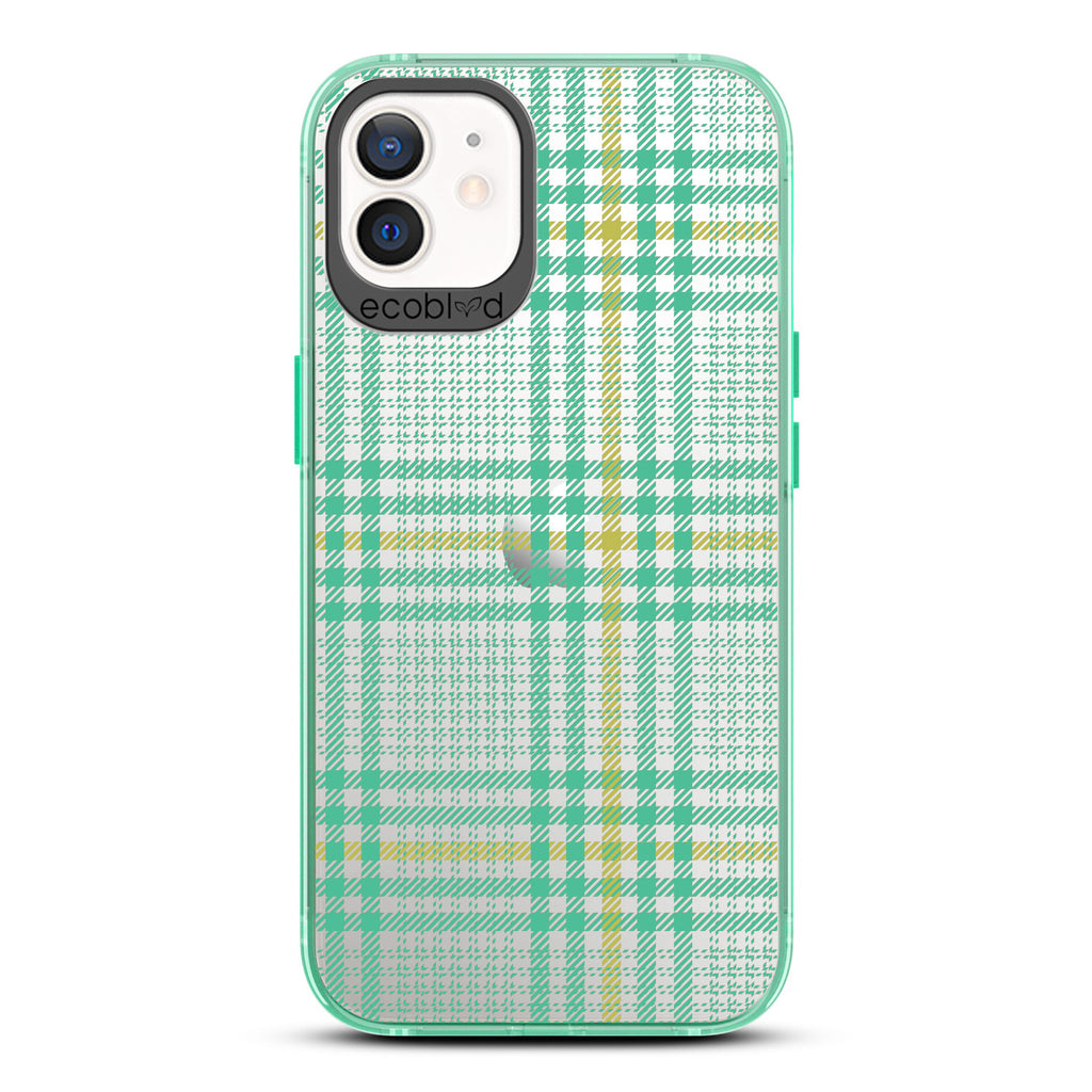 Timeless Collection - Green Laguna Eco-Friendly iPhone 12 / 12 Pro Case With Iconic Tartan Plaid Print On A Clear Back
