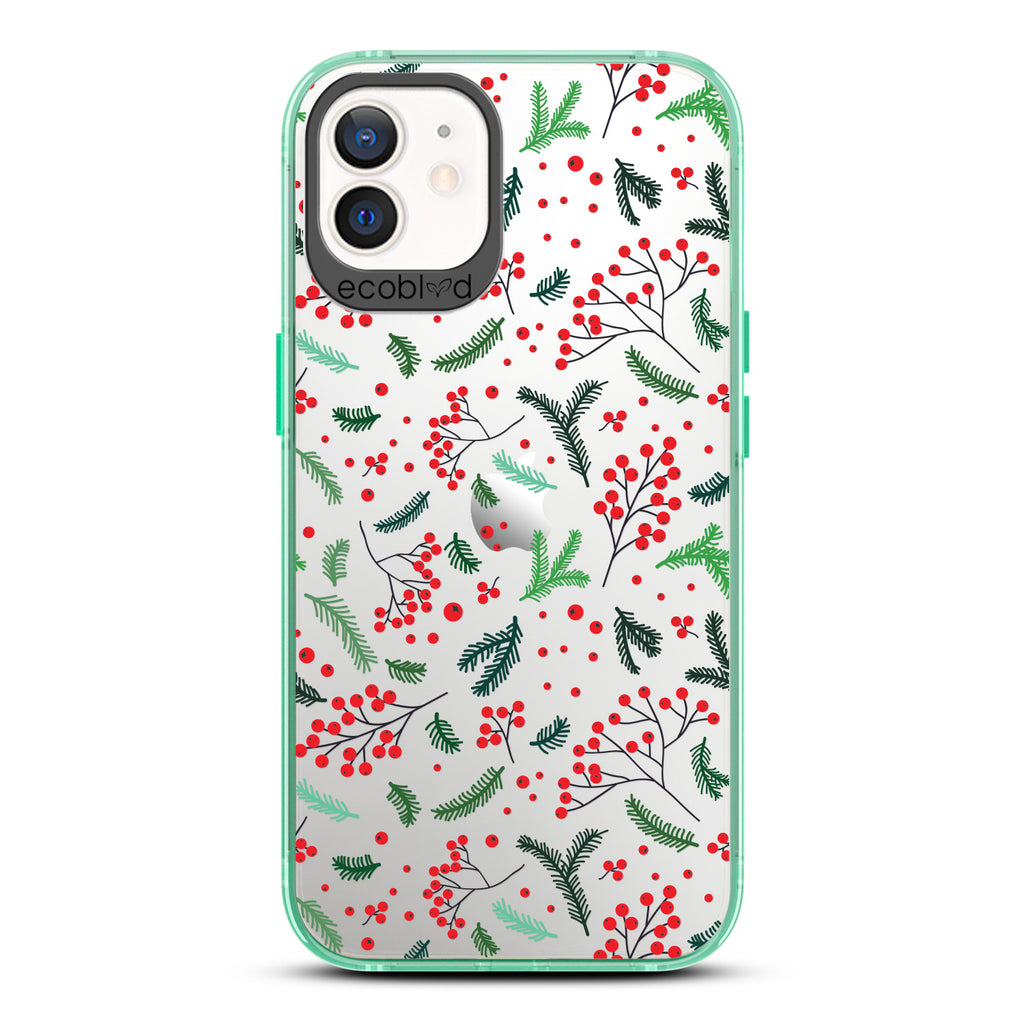 Winter Collection - Green Eco-Friendly Laguna iPhone 12 / 12 Pro Case With Mistletoe On A Clear Back