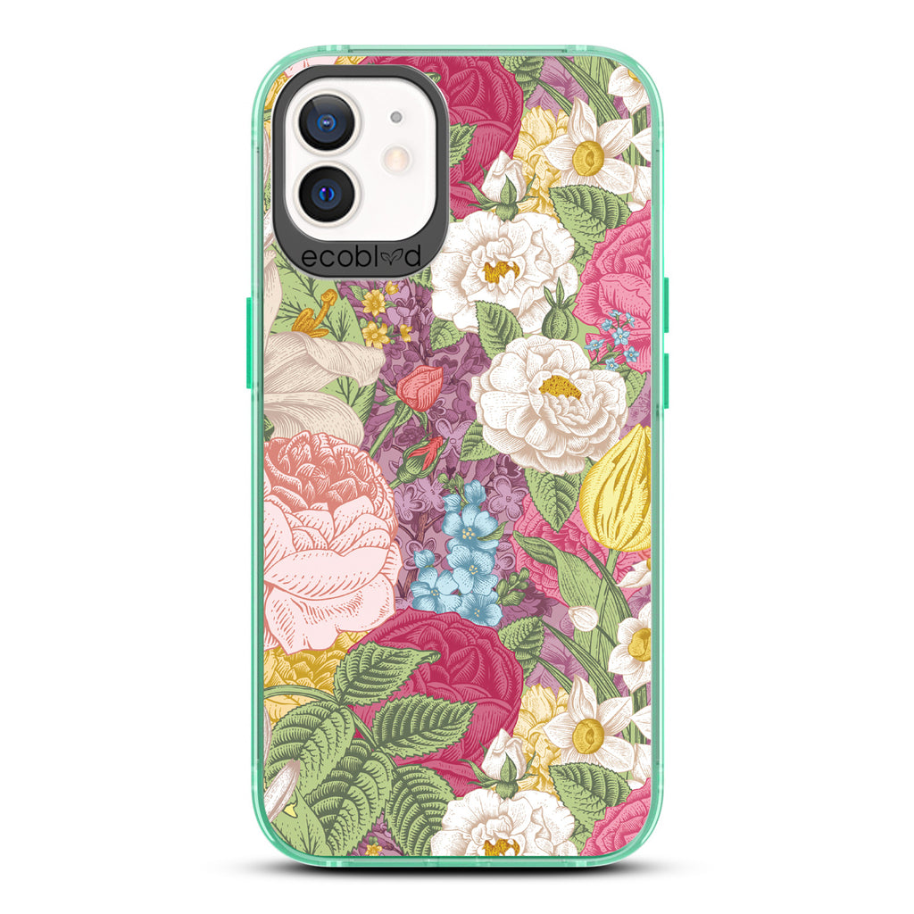 Timeless Collection - Green Laguna Compostable iPhone 12 / 12 Pro Case With A Bright Watercolor Floral Arrangement Print
