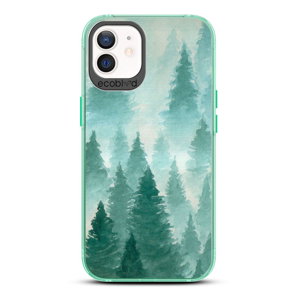 Winter Collection - Green Eco-Friendly Laguna iPhone 12 / 12 Pro Case With A Watercolor Pine Tree Forest Print On A Clear Back