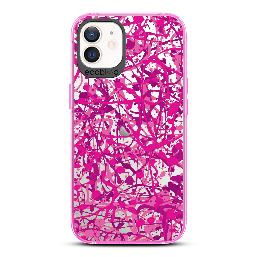 Contemporary Collection - Pink Compostable iPhone 12/12 Pro Case - Abstract Pollock-Style Painting On A Clear Back