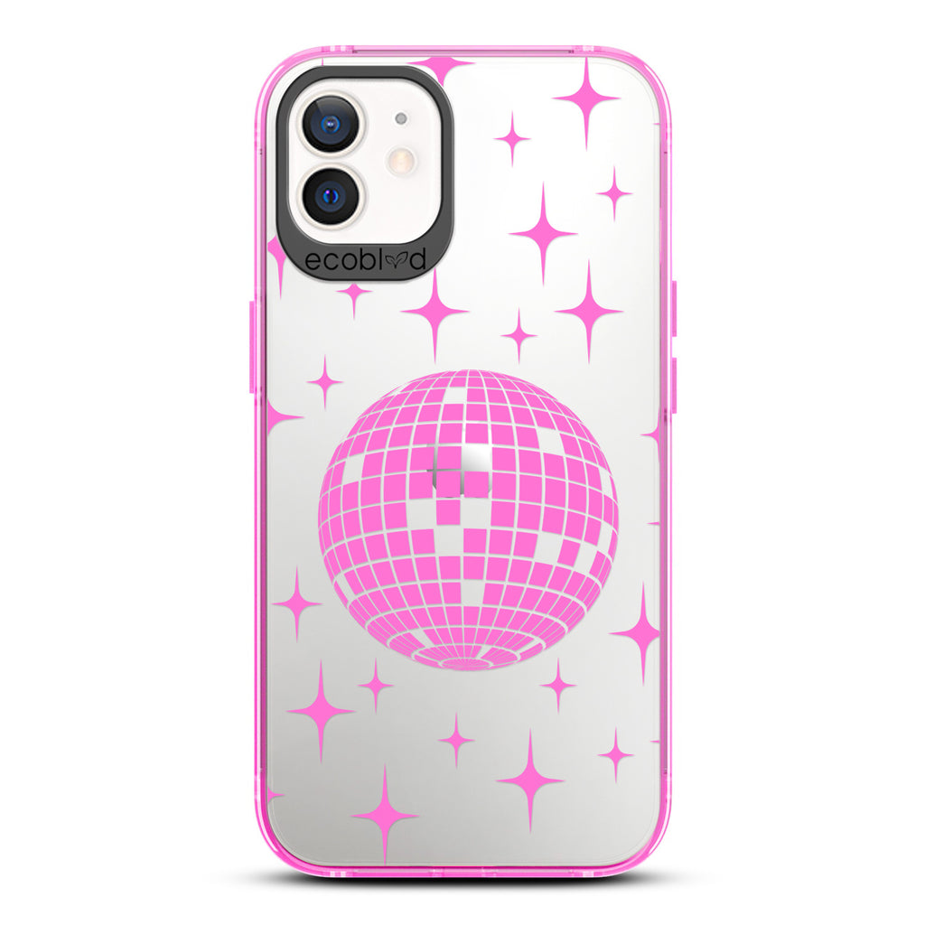 Winter Collection - Pink Eco-Friendly iPhone 12 & 12 Pro Case - A Mirror Ball Shines With Stars On A Clear Back