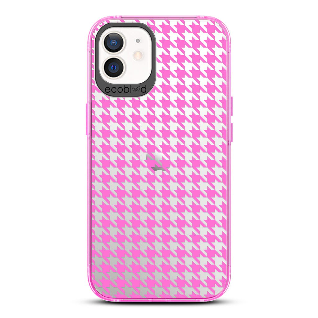 Timeless Collection - Pink Laguna Eco-Friendly iPhone 12 / 12 Pro Case With A Plaid Houndstooth Pattern On A Clear Back