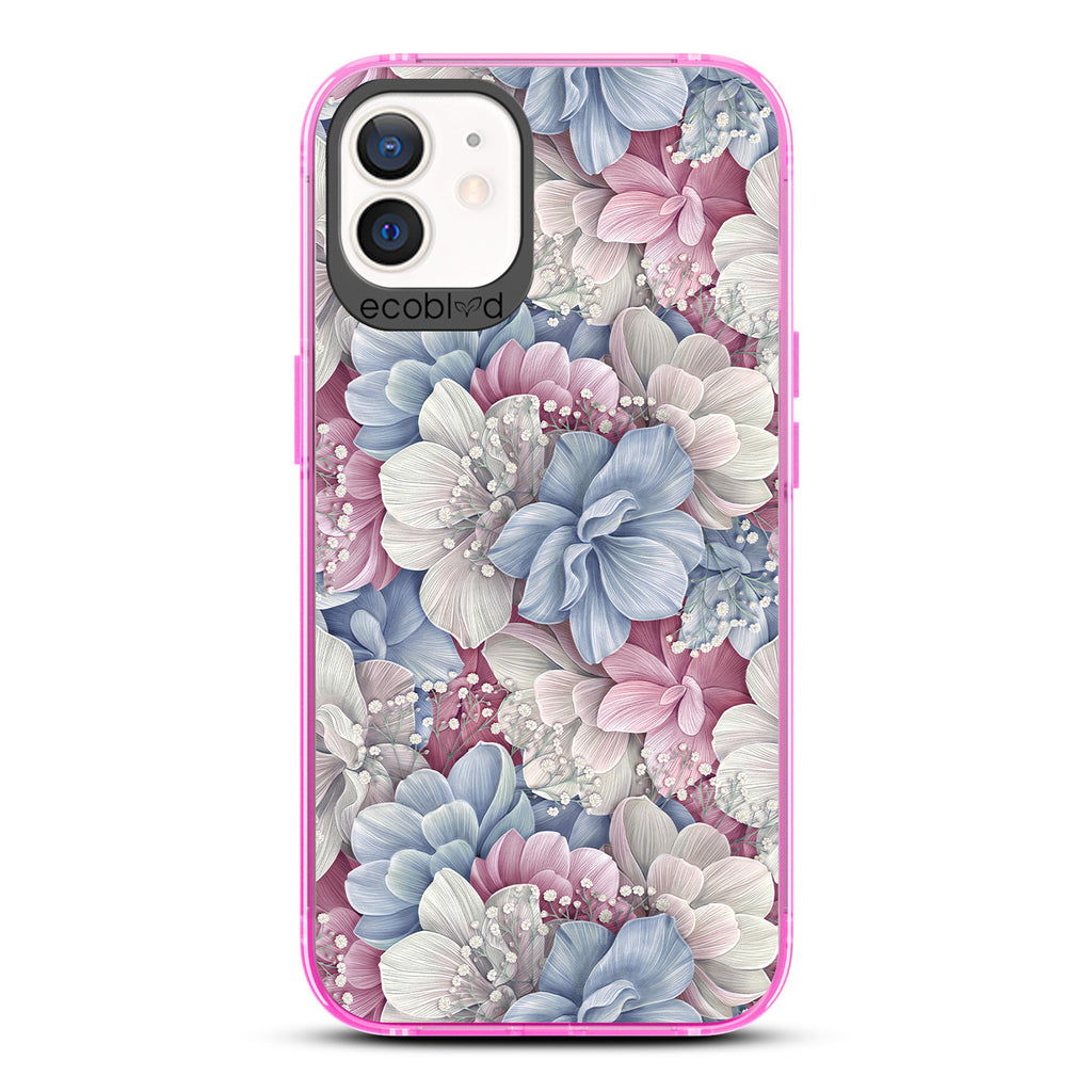 Spring Collection - Pink Compostable iPhone 12/12 Pro Case - Dewey Pastel-Colored Watercolor Hydrangeas On A Clear Back