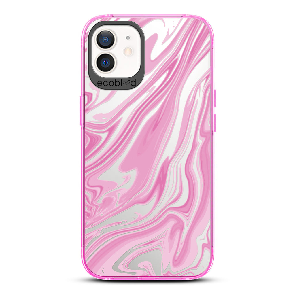 Timeless Collection - Pink Laguna Compostable iPhone 12 / 12 Pro Case With Marble Swirls On a Clear Back