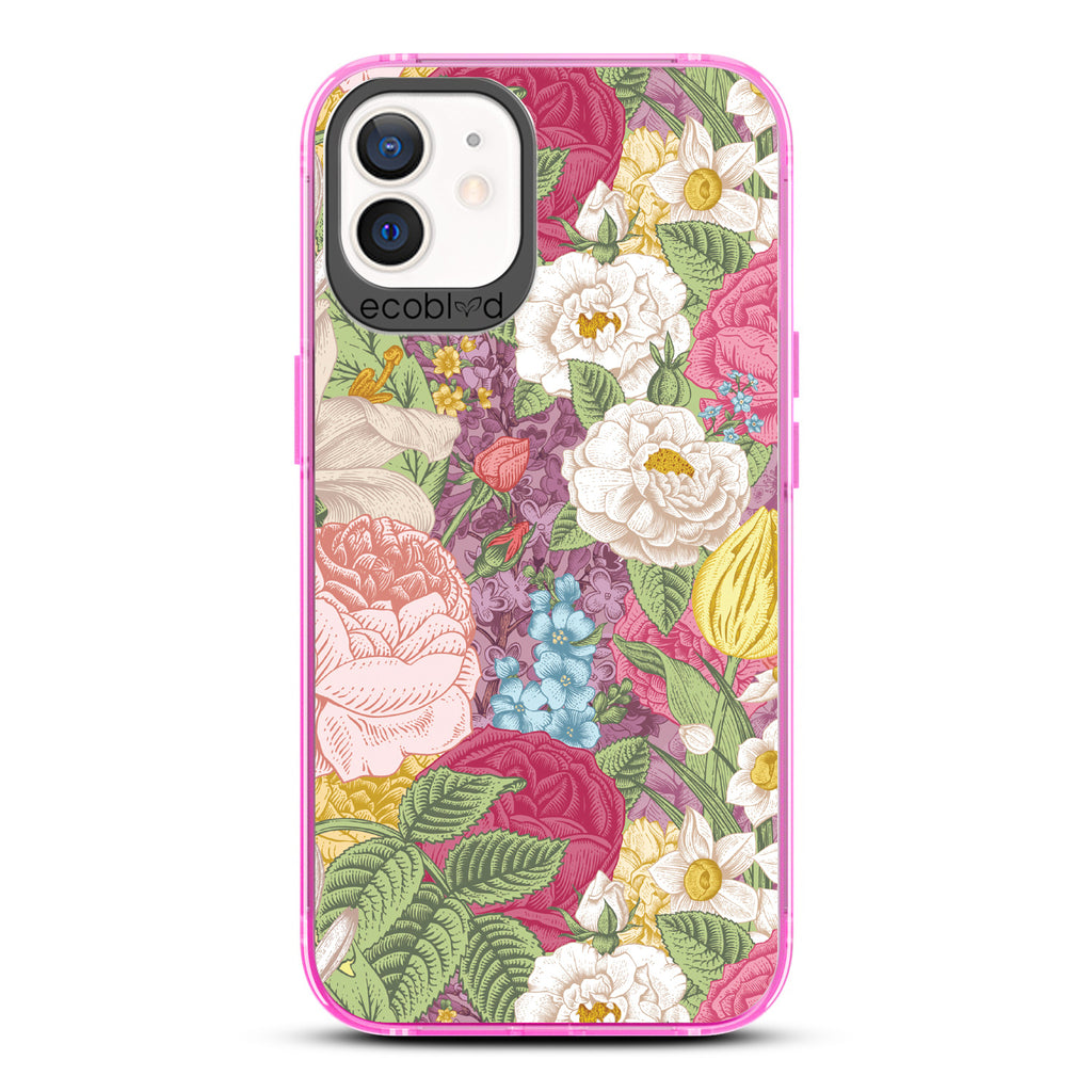 Timeless Collection - Pink Laguna Compostable iPhone 12 / 12 Pro Case With A Bright Watercolor Floral Arrangement Print