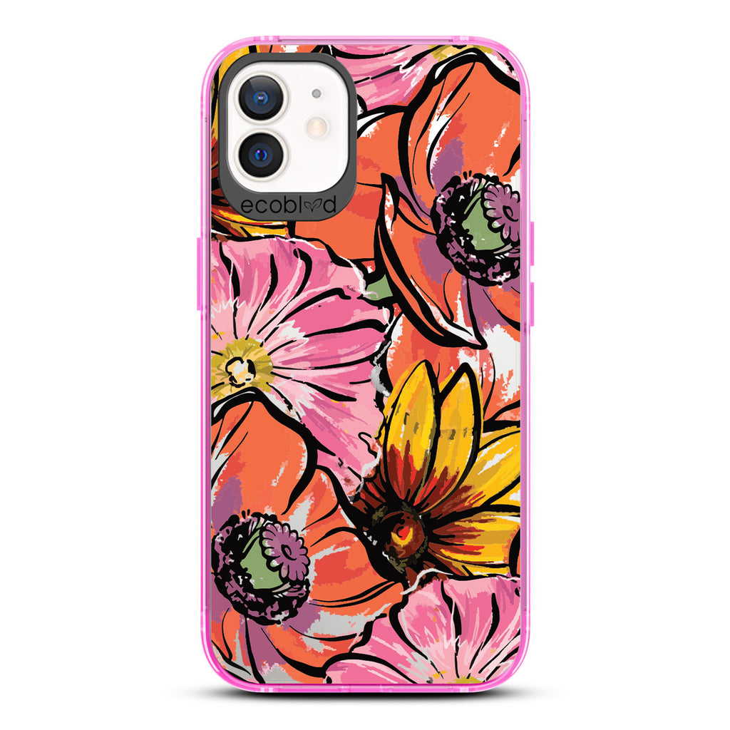 Spring Collection - Pink Compostable iPhone 12/12 Pro Case - Watercolor Spring Flowers Painting On A Clear Back