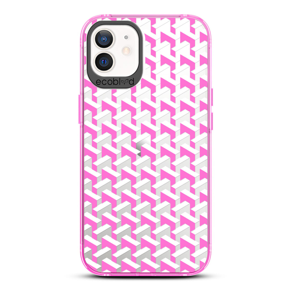 Timeless Collection - Pink Laguna Eco-Friendly iPhone 12 / 12 Pro Case With High-Fashion Chevron Print On A Clear Back