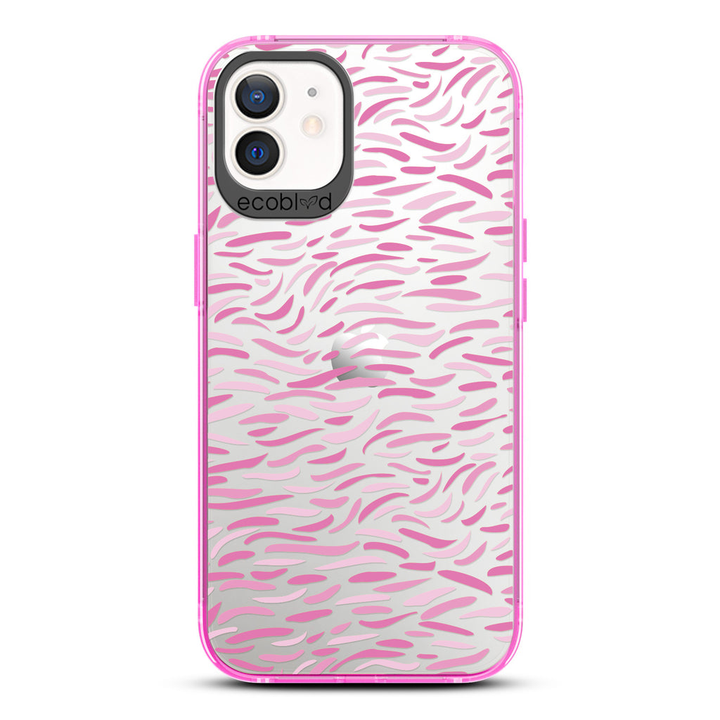 Timeless Collection - Pink Laguna Compostable iPhone 12 / 12 Pro Case With Abstract Paint Brush Strokes On A Clear Back