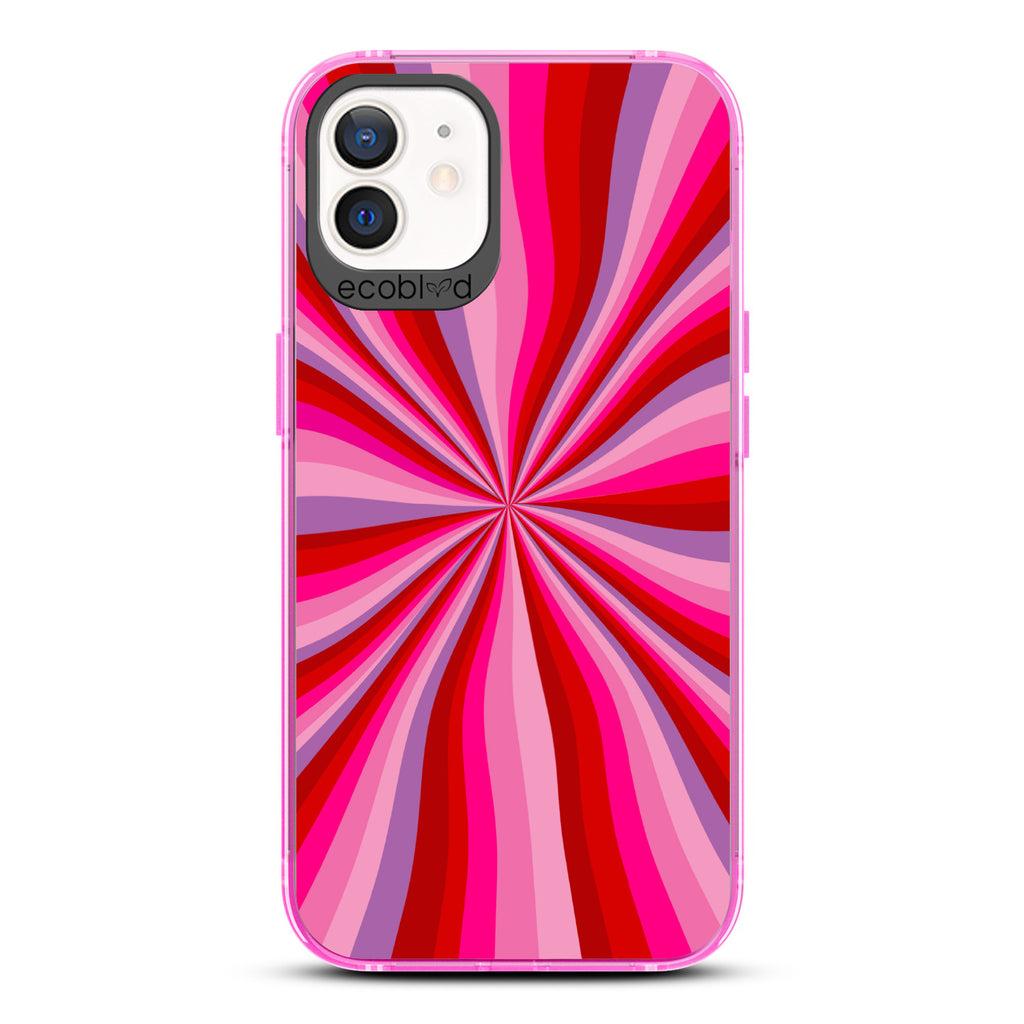 Love Collection - Pink Compostable iPhone 12 / 12 Pro Case - Radial Burst Of Pink & Purple Gradients On A Clear Back