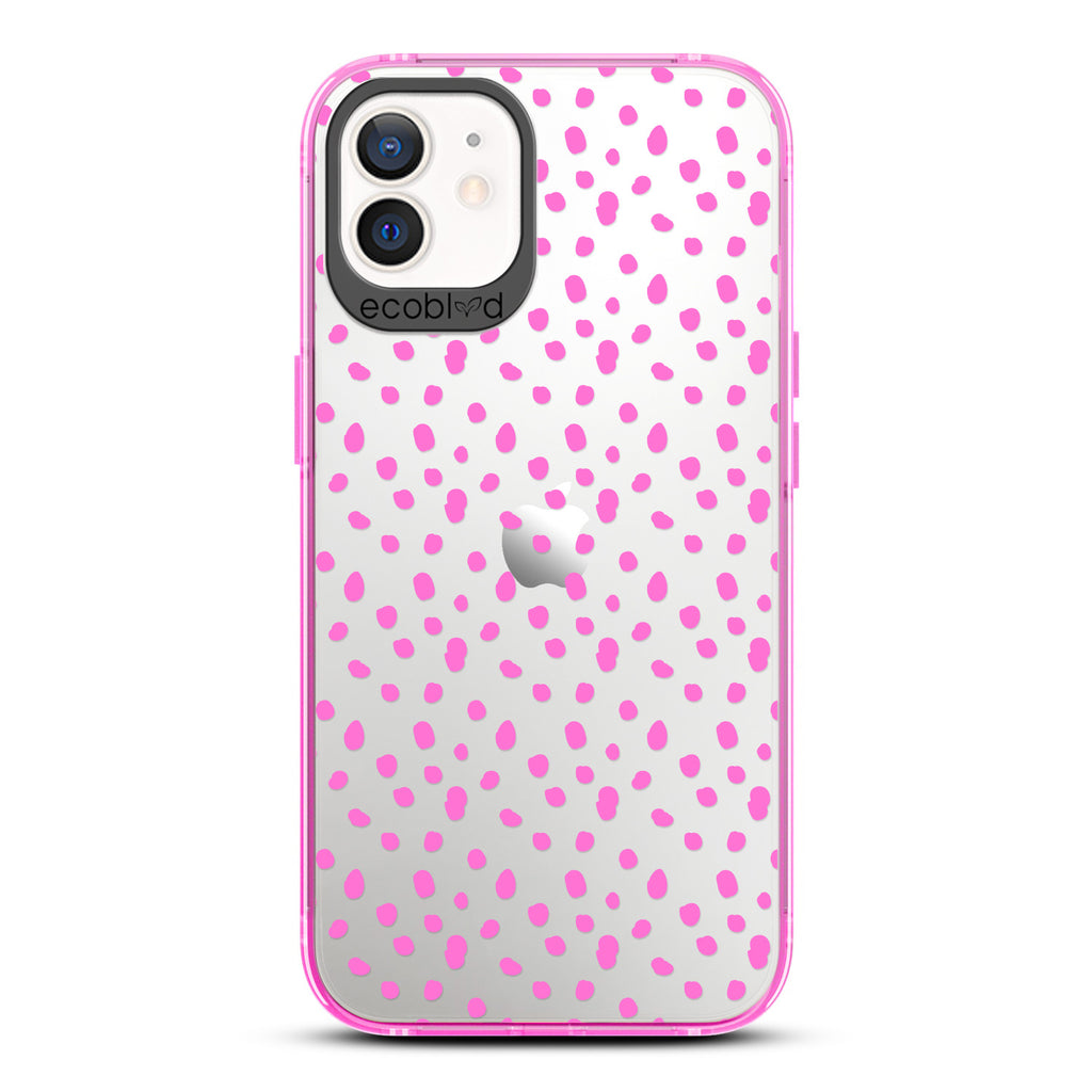 Timeless Collection - Pink Laguna Compostable iPhone 12 / 12 Pro Case With A Polka Dot Pattern On A Clear Back