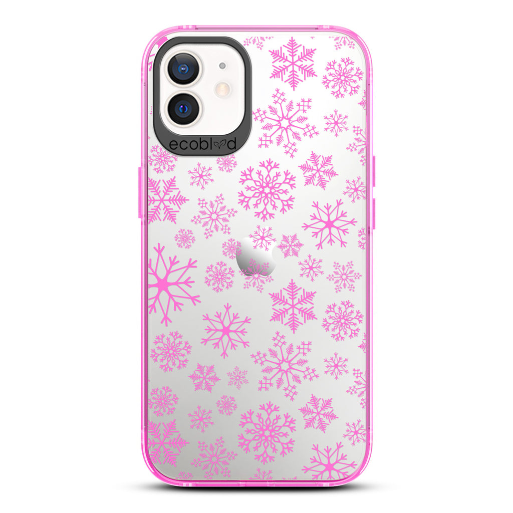 Winter Collection - Pink Eco-Friendly Laguna iPhone 12 / 12 Pro Case With A Snowflake Pattern On A Clear Back