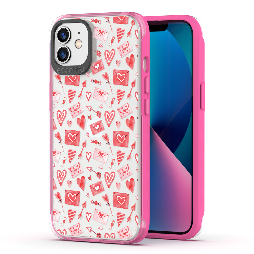 Back View Of Pink Eco-Friendly iPhone 12 / 12 Pro Clear Case With The To My Valentine Design & Front View Of Screen
