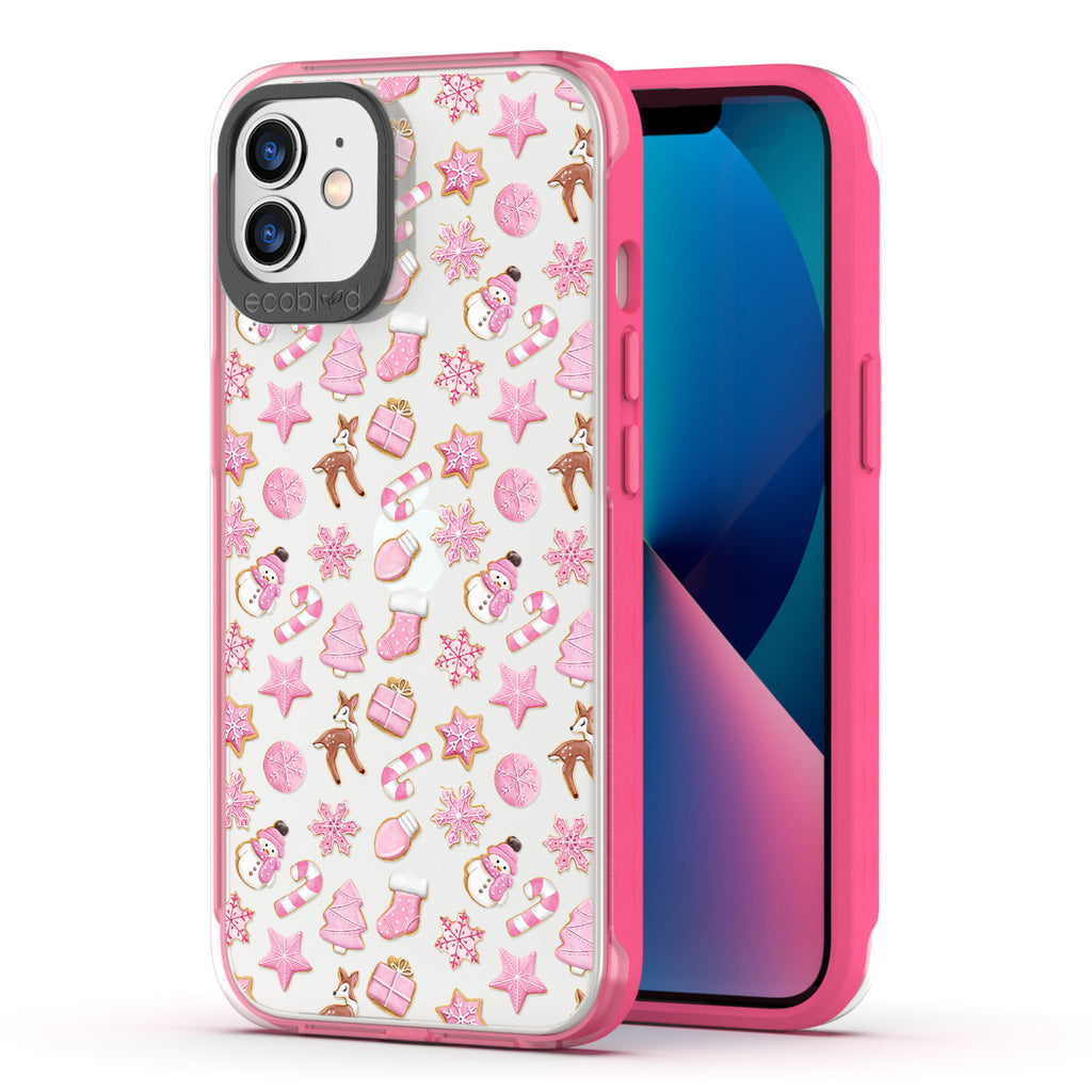 Back View Of The Eco-Friendly Pink iPhone 12 / 12 Pro Winter Laguna Case With A Sweet Treat Design & Front View Of Screen