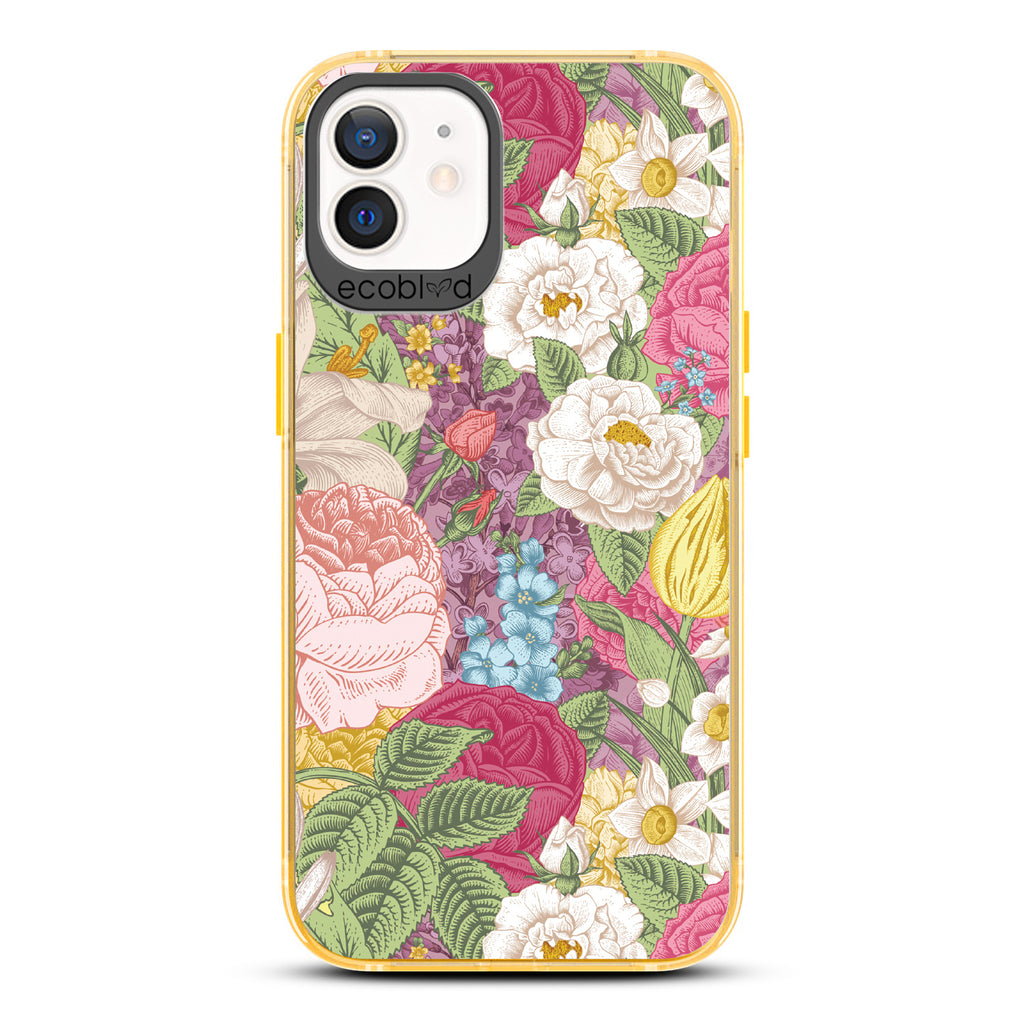 Timeless Collection - Yellow Laguna Compostable iPhone 12 / 12 Pro Case With A Bright Watercolor Floral Arrangement Print