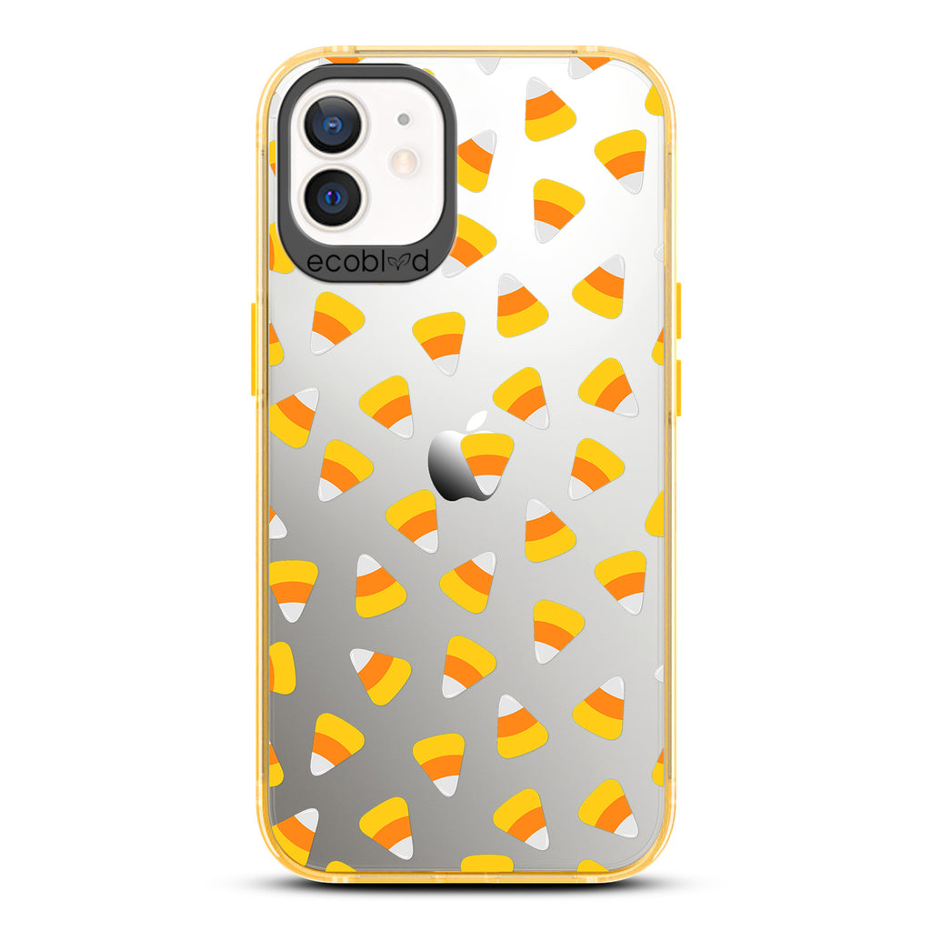 Halloween Collection - Yellow Eco-Friendly Laguna iPhone 12 / 12 Pro Case With Candy Corn On A Clear Back - Compostable