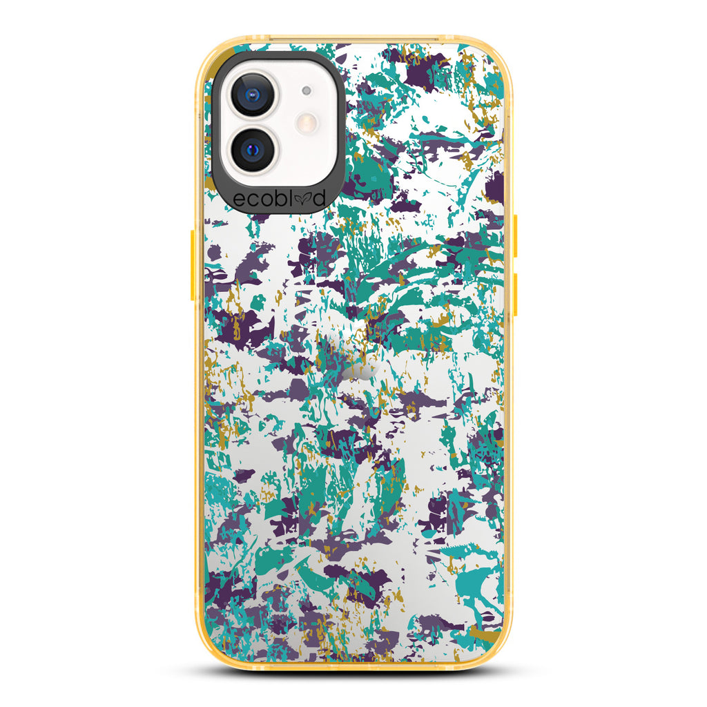 Contemporary Collection - Yellow Compostable iPhone 12/12 Pro Case - Abstract Expressionist Paint Splatter On A Clear Back